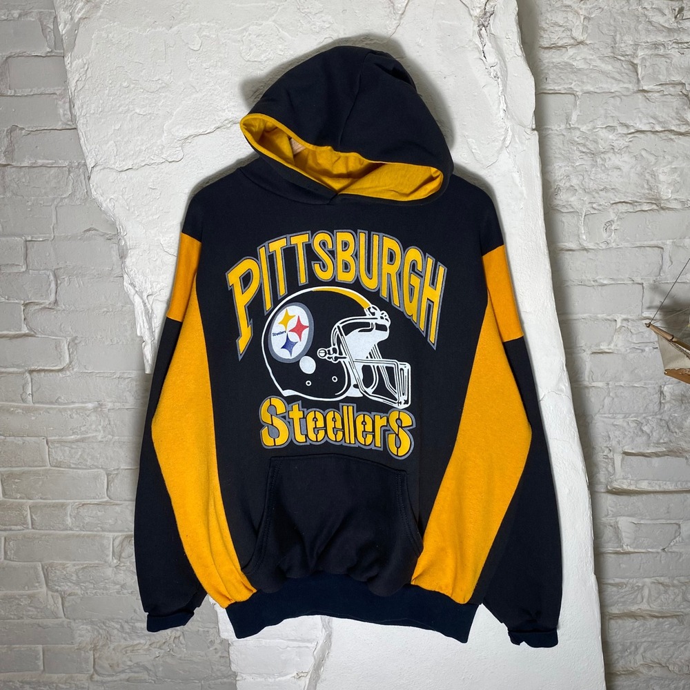 Vintage 90s‎ Pittsburgh Steelers Colorblock Hoodie Made in USA XL
